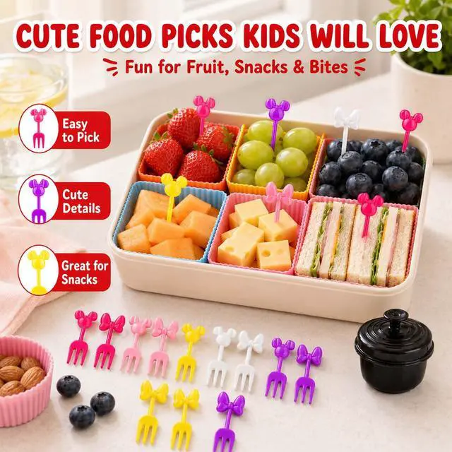 Alt view image 5 of 7 - 32 Pieces Bento Box Accessories Set, Silicone Lunch Box Dividers Mini Ketchup Bottle Salad Dressing Container and Fruit Picks, Cupcake Baking Cups Liners