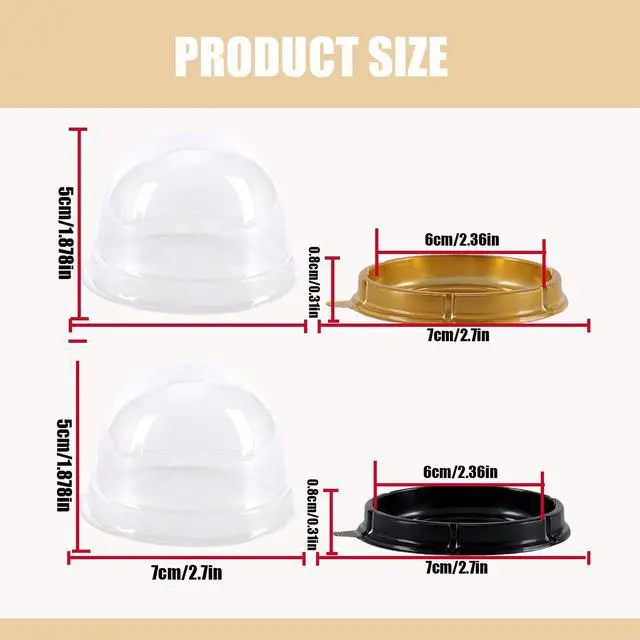 Alt view image 2 of 7 - 50Pcs Clear Plastic Mini Cake Box with Dome Lids, Mini Muffin Container Box Mooncake Dome Box Pastry Baking Packaging Boxes Wedding Birthday Gifts Supplies (Gold Base)