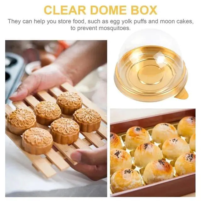 Alt view image 3 of 7 - 50Pcs Clear Plastic Mini Cake Box with Dome Lids, Mini Muffin Container Box Mooncake Dome Box Pastry Baking Packaging Boxes Wedding Birthday Gifts Supplies (Gold Base)