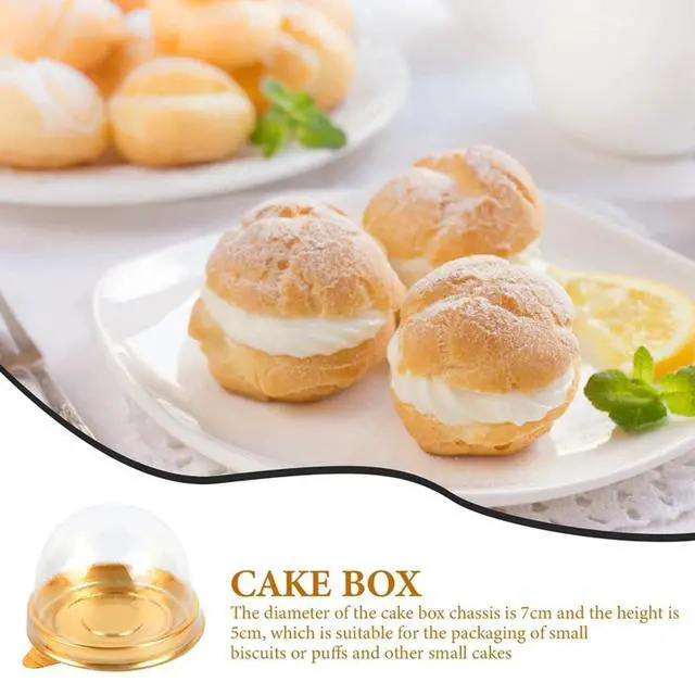 Alt view image 6 of 7 - 50Pcs Clear Plastic Mini Cake Box with Dome Lids, Mini Muffin Container Box Mooncake Dome Box Pastry Baking Packaging Boxes Wedding Birthday Gifts Supplies (Gold Base)