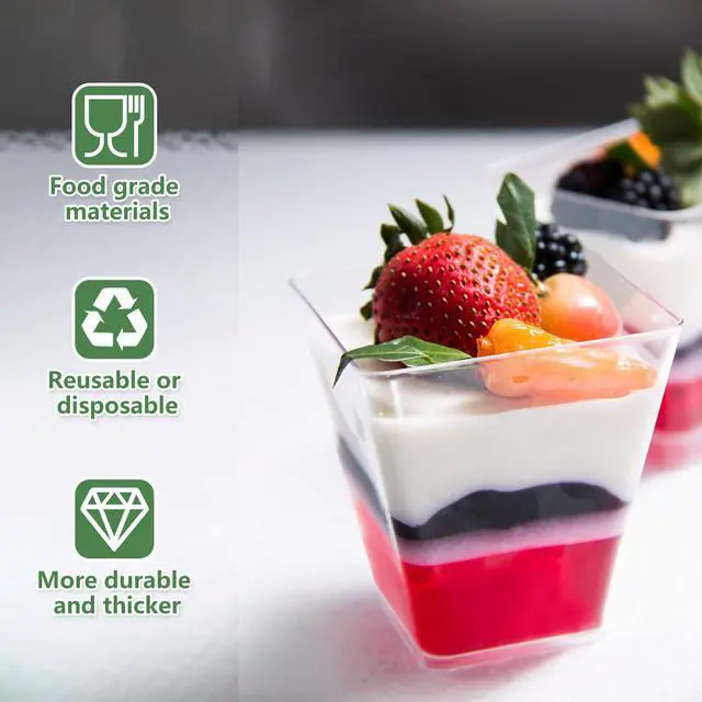 Alt view image 3 of 7 - 30 Pack 5oz Dessert Cups with Lids and Spoons,Mini Dessert Shooter Cups | Yogurt Parfait Cup with Lids,Square Appetizer Cups for Party,Plastic Dessert Containers for Fruit,Pudding,Trifle,Ice Cream