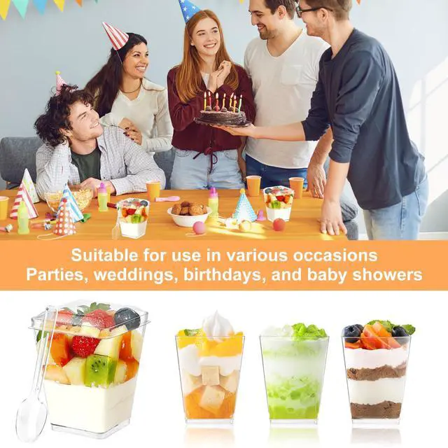 Alt view image 4 of 7 - 30 Pack 5oz Dessert Cups with Lids and Spoons,Mini Dessert Shooter Cups | Yogurt Parfait Cup with Lids,Square Appetizer Cups for Party,Plastic Dessert Containers for Fruit,Pudding,Trifle,Ice Cream