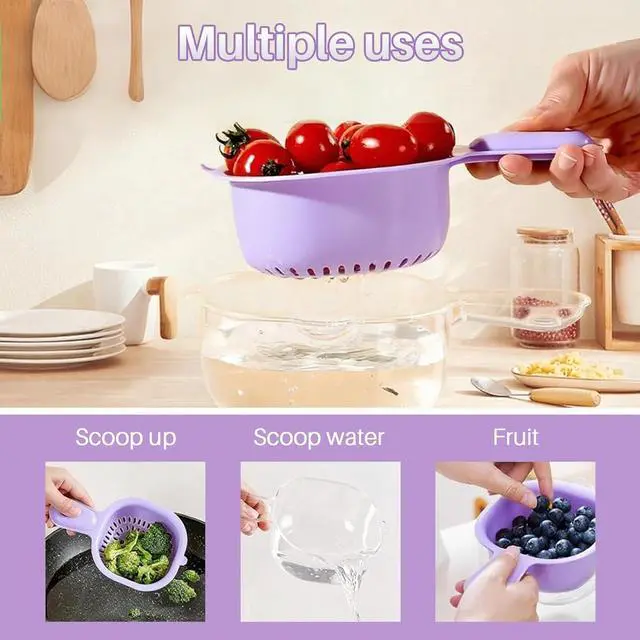 Alt view image 5 of 7 - Kitchen Dual-Layer Draining Basket With Handle, Small Fruit Spinner And Strainer, Mini Colander, Dual Layer Rinser, Watermelon Bowl Strainer Container For Berries, Vegetables, Fruits (Purple)