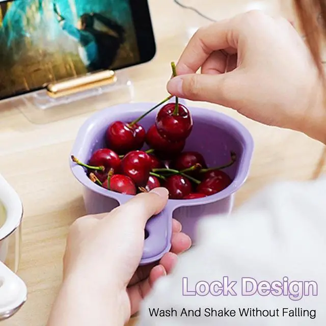 Alt view image 6 of 7 - Kitchen Dual-Layer Draining Basket With Handle, Small Fruit Spinner And Strainer, Mini Colander, Dual Layer Rinser, Watermelon Bowl Strainer Container For Berries, Vegetables, Fruits (Purple)