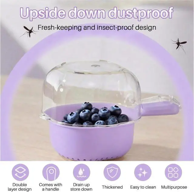 Alt view image 7 of 7 - Kitchen Dual-Layer Draining Basket With Handle, Small Fruit Spinner And Strainer, Mini Colander, Dual Layer Rinser, Watermelon Bowl Strainer Container For Berries, Vegetables, Fruits (Purple)