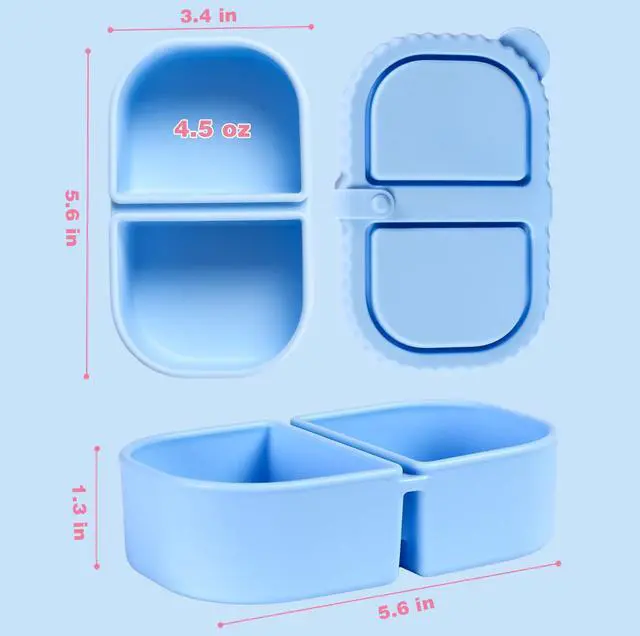 Alt view image 3 of 5 - 3 Pack Reusable Silicone Snack Containers with Lids, 2 Compartment Snackle Box Containers, Salad Dressing Sauce Seasoning Container, Mini Food Storage Boxs for School, Office, Picnic