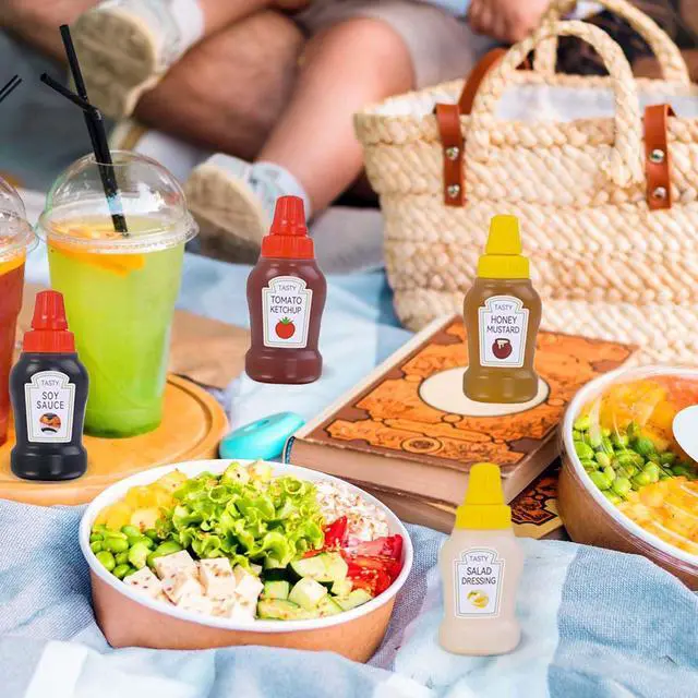 Alt view image 7 of 7 - 64Pcs Kids Lunch Accessories, Mini Ketchup Bottle for Bento Box Accessories | Mini Condiment Squeeze Bottles for Lunch Box Supplies, Small Sauce Containers with Lids, Cute Fun Animal Food Fruit Picks