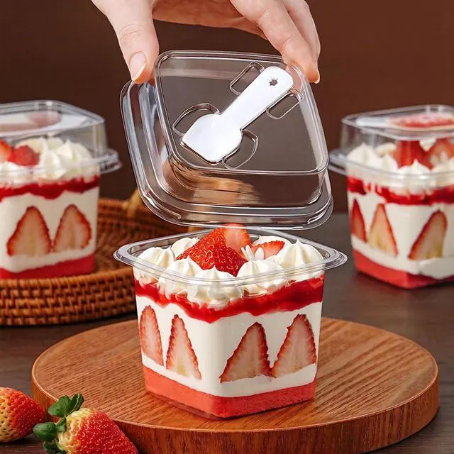 Alt view image 3 of 7 - 50 Pack 12.8 oz Plastic Dessert Cups with Lids and Spoons, Mini Yogurt Parfait/Appetizer Cup with Lids for Party for Pudding, Fruit and Ice Cream