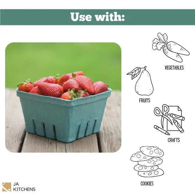 Alt view image 2 of 7 - 42 Pack QUART Green Molded Pulp Fiber Berry/Produce Vented Baskets for Fruit and Vegetable