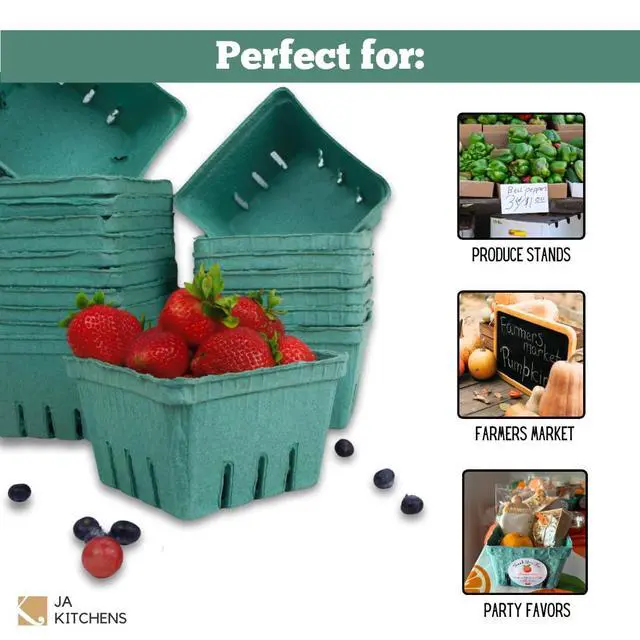 Alt view image 4 of 7 - 42 Pack QUART Green Molded Pulp Fiber Berry/Produce Vented Baskets for Fruit and Vegetable