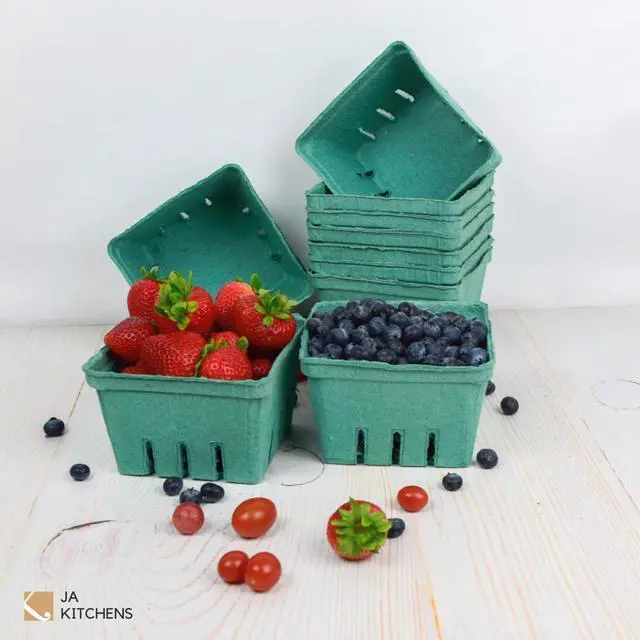 Alt view image 7 of 7 - 42 Pack QUART Green Molded Pulp Fiber Berry/Produce Vented Baskets for Fruit and Vegetable