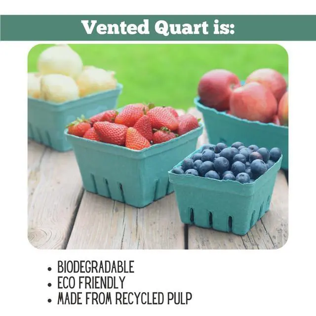 Alt view image 6 of 7 - 42 Pack QUART Green Molded Pulp Fiber Berry/Produce Vented Baskets for Fruit and Vegetable