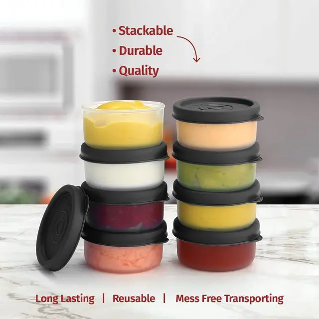 Alt view image 7 of 7 - Condiment Cups Containers with Lids- 8 pk. 1.3 oz.Salad Dressing Container to go Small Food Storage Containers with Lids- Sauce Cups Leak proof Reusable Plastic BPA free for Lunch Box Picnic Travel