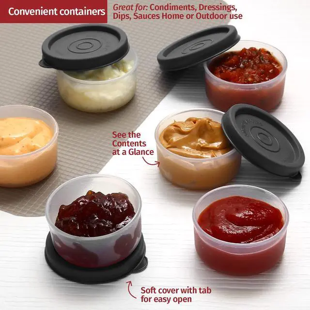 Alt view image 2 of 7 - Condiment Cups Containers with Lids- 8 pk. 1.3 oz.Salad Dressing Container to go Small Food Storage Containers with Lids- Sauce Cups Leak proof Reusable Plastic BPA free for Lunch Box Picnic Travel