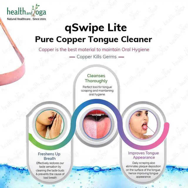 Alt view image 6 of 7 - HealthAndYoga qSwipe Lite Copper Tongue Cleaners (Pack of 6) Prevents Bad breath, Improves taste- Flexible, Curved ends provide good grip Complete Oral Care/Hygiene for Travel/Office/Home
