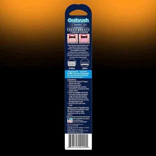 Alt view image 6 of 6 - DenTek Tongue Scraper, Gentle Tongue Cleaner Brush, 2ct | Orabrush Fresh Breath, Fights Bad Breath, BPA-Free Tongue Scraper, Reaching Where a Toothbrush Cannot