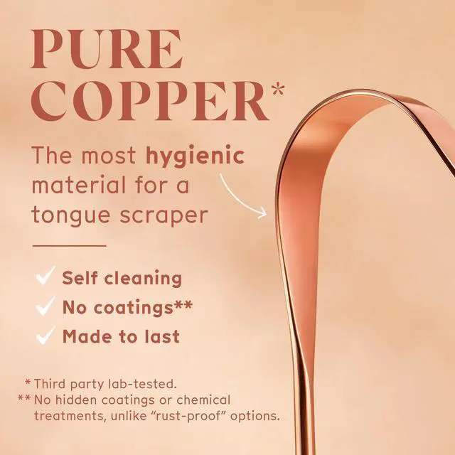 Alt view image 5 of 7 - Copper Tongue Scraper for Adults & Kids 100% Pure Copper Tongue Cleaner Extreme Bad Breath Treatment for Adults, Oral Detox & Hygiene 1 Pack with Travel Pouch