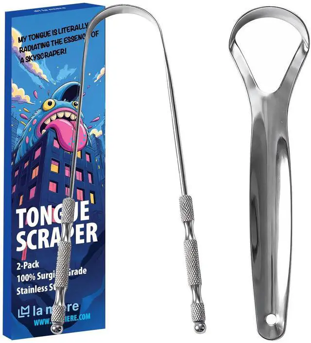 Main image of Tongue Scraper (2 Pack), 100% Stainless Steel, Easy to Use Tongue Scraper for Adults, Tongue Cleaner