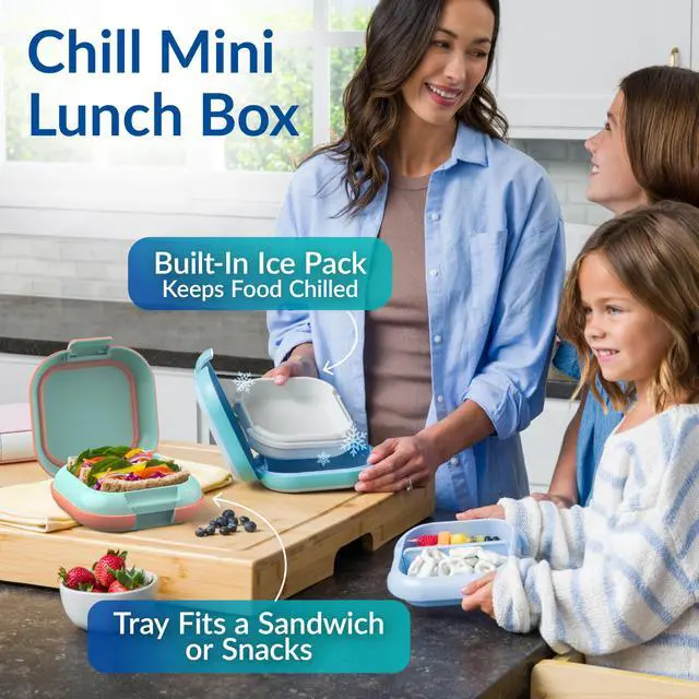 Alt view image 2 of 7 - Chill Mini Leak-Proof 3 or 4 Compartment Lunch Box | Built-In Ice Pack Keeps Food Cold, 2.7-Cup Capacity for Snack or Sandwich, PFAS & BPA-Free, Adults & Kids 3+ (Seaside Papaya)