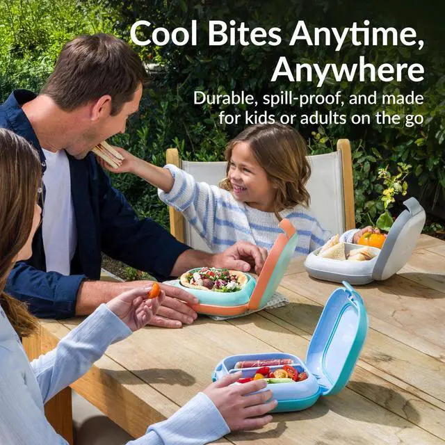 Alt view image 4 of 7 - Chill Mini Leak-Proof 3 or 4 Compartment Lunch Box | Built-In Ice Pack Keeps Food Cold, 2.7-Cup Capacity for Snack or Sandwich, PFAS & BPA-Free, Adults & Kids 3+ (Seaside Papaya)