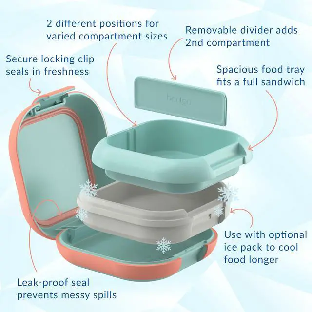 Alt view image 5 of 7 - Chill Mini Leak-Proof 3 or 4 Compartment Lunch Box | Built-In Ice Pack Keeps Food Cold, 2.7-Cup Capacity for Snack or Sandwich, PFAS & BPA-Free, Adults & Kids 3+ (Seaside Papaya)