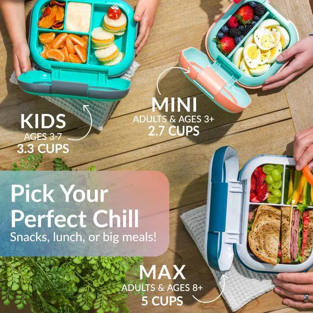 Alt view image 6 of 7 - Chill Mini Leak-Proof 3 or 4 Compartment Lunch Box | Built-In Ice Pack Keeps Food Cold, 2.7-Cup Capacity for Snack or Sandwich, PFAS & BPA-Free, Adults & Kids 3+ (Seaside Papaya)