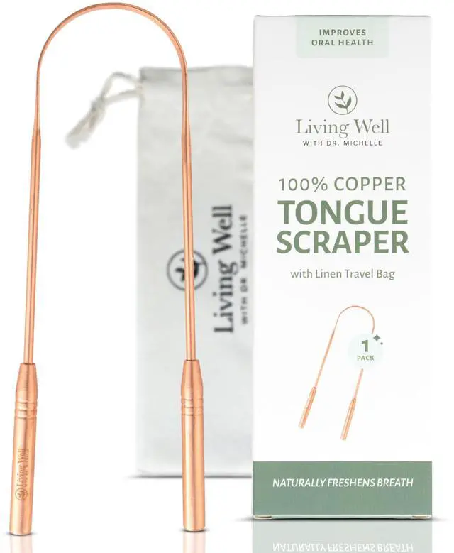 Main image of Copper Tongue Scraper for Adults & Kids | Premium Metal, Eliminate Bad Breath, Enhance Oral Hygiene, Includes Travel Bag