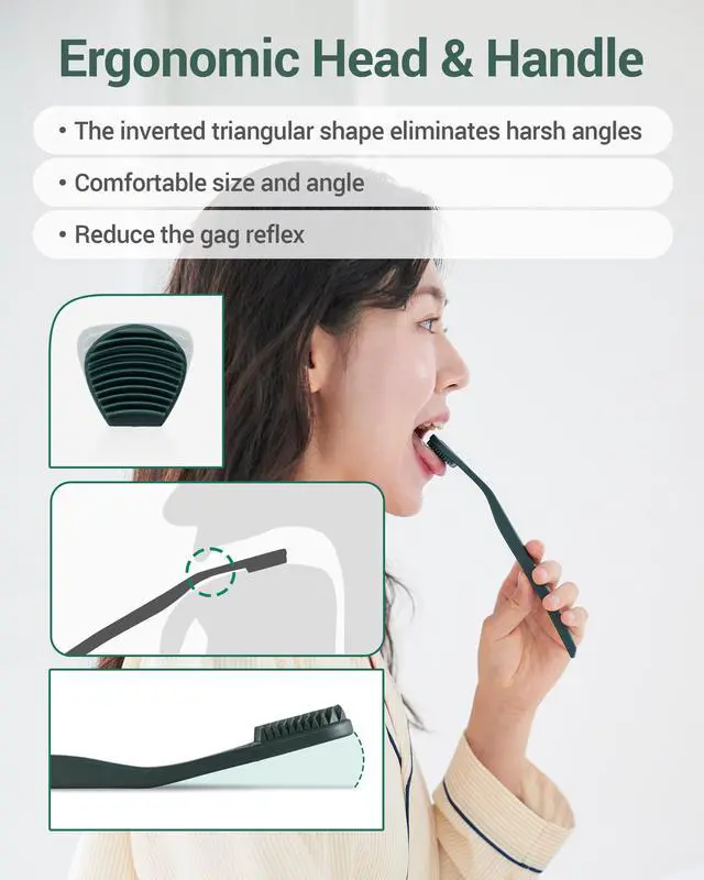 Alt view image 4 of 7 - Tongue Scraper with 3 Replaceable Heads for Up to 9 Months - Soft BPA-Free TPE Tongue Cleaner, Designed to Reduce Gag Reflex, Helps Freshen Breath & Remove White Coating (Deep Gray)