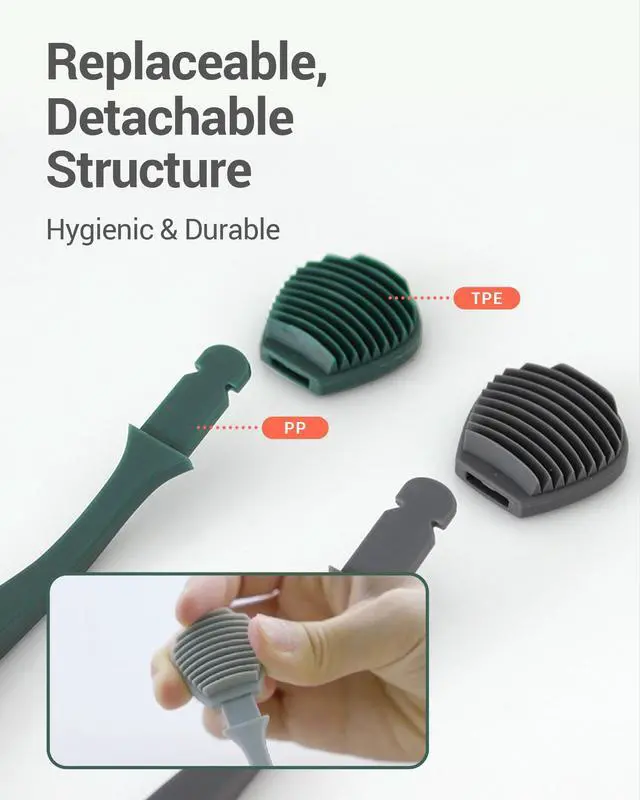 Alt view image 5 of 7 - Tongue Scraper with 3 Replaceable Heads for Up to 9 Months - Soft BPA-Free TPE Tongue Cleaner, Designed to Reduce Gag Reflex, Helps Freshen Breath & Remove White Coating (Deep Gray)