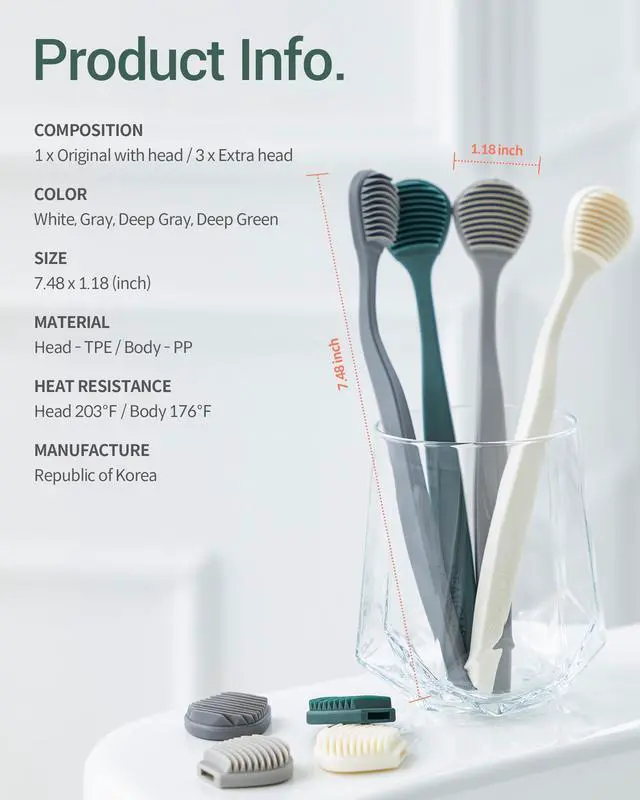 Alt view image 7 of 7 - Tongue Scraper with 3 Replaceable Heads for Up to 9 Months - Soft BPA-Free TPE Tongue Cleaner, Designed to Reduce Gag Reflex, Helps Freshen Breath & Remove White Coating (Deep Gray)
