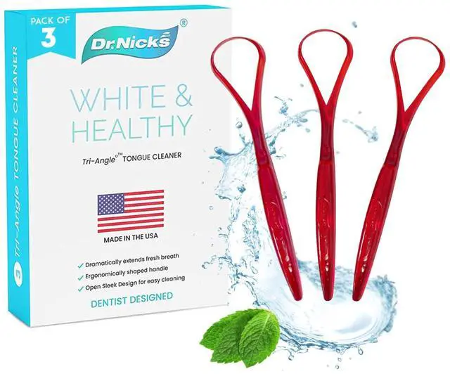 Main image of Tongue Scraper (3 pack)(Red) - 100% BPA Free - Dentist Designed for Fresh Breath - Dr. Nicks White & Healthy Easy to Use Plastic Tongue Cleaner for Adults