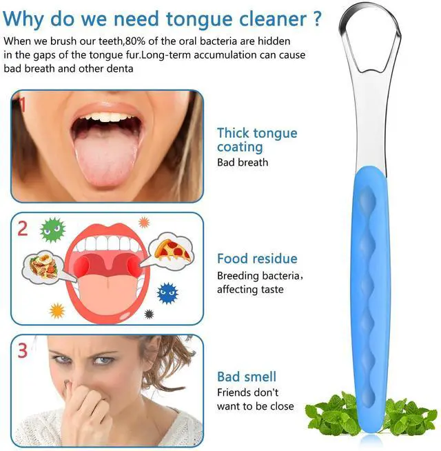 Alt view image 2 of 7 - 4 Pcs Tongue Scraper Cleaner Adults Kids,Green, Blue, Black and Purple | Stainless Steel Tongue Brush, Metal Scraper, Reduce Bad Breath, with Travel Cases