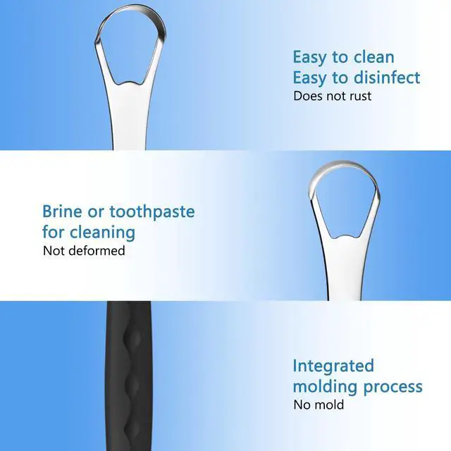 Alt view image 5 of 7 - 4 Pcs Tongue Scraper Cleaner Adults Kids,Green, Blue, Black and Purple | Stainless Steel Tongue Brush, Metal Scraper, Reduce Bad Breath, with Travel Cases
