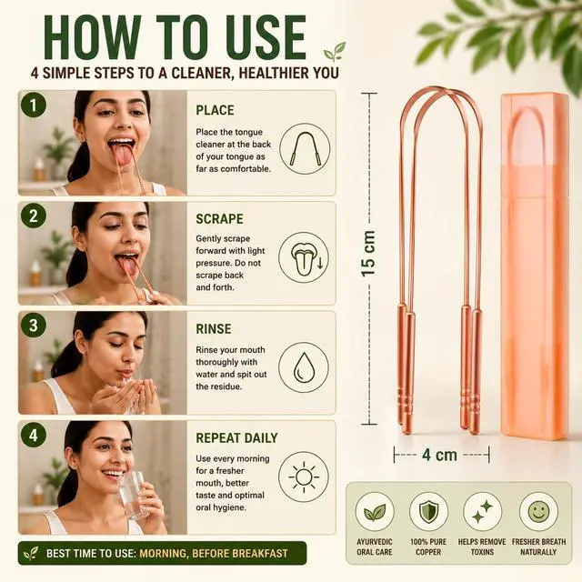 Alt view image 2 of 4 - Pure Copper Tongue Scraper for Fresh Breath & Oral