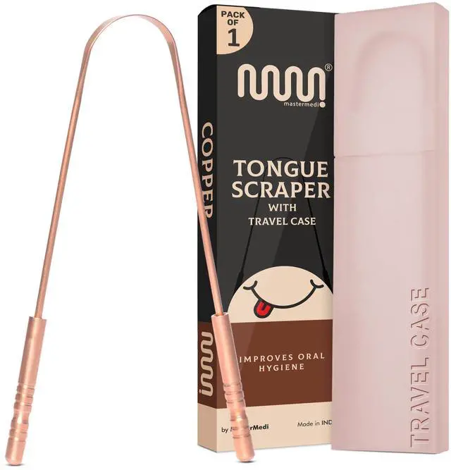 Main image of Pure Copper Tongue Scraper for Adults, Tongue Scrubber for Bad Breath, Easy to Use, Tongue Cleaner for Oral Care & Hygiene (Copper Pack of 1 With Case)