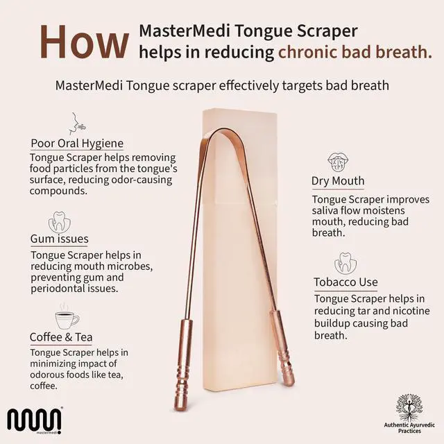 Alt view image 3 of 7 - Pure Copper Tongue Scraper for Adults, Tongue Scrubber for Bad Breath, Easy to Use, Tongue Cleaner for Oral Care & Hygiene (Copper Pack of 1 With Case)