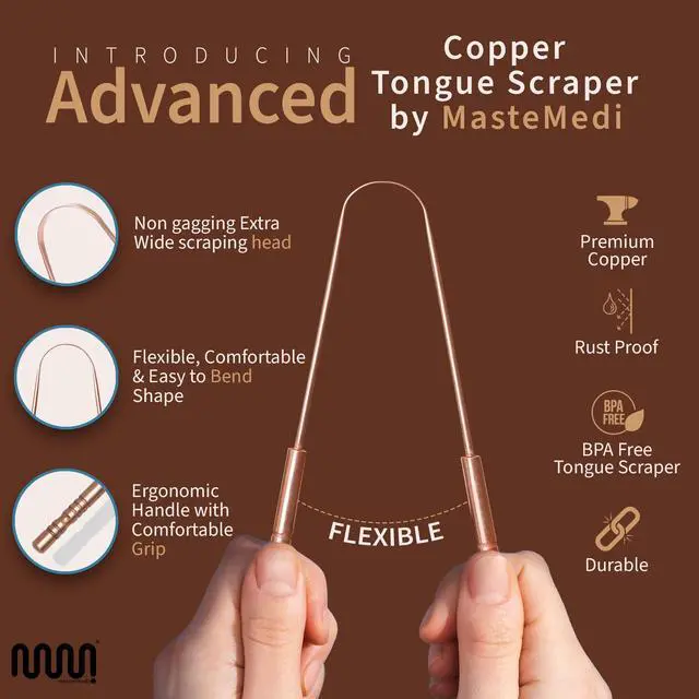 Alt view image 4 of 7 - Pure Copper Tongue Scraper for Adults, Tongue Scrubber for Bad Breath, Easy to Use, Tongue Cleaner for Oral Care & Hygiene (Copper Pack of 1 With Case)
