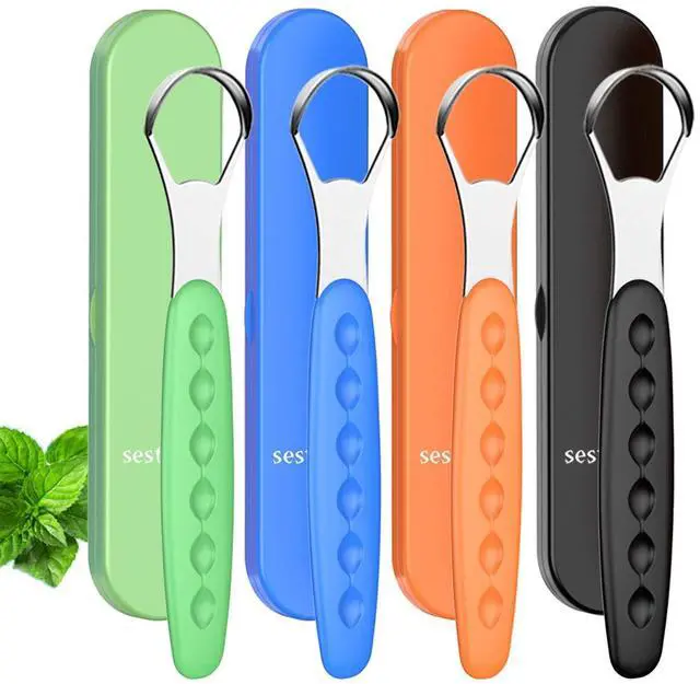 Main image of New Version Tongue Scraper Cleaner for Adults & Kids, Medical Grade Metal Tongue Brushes Set for Fresh Breath Dental Eliminate Bad Breath in Seconds (4 pcs)