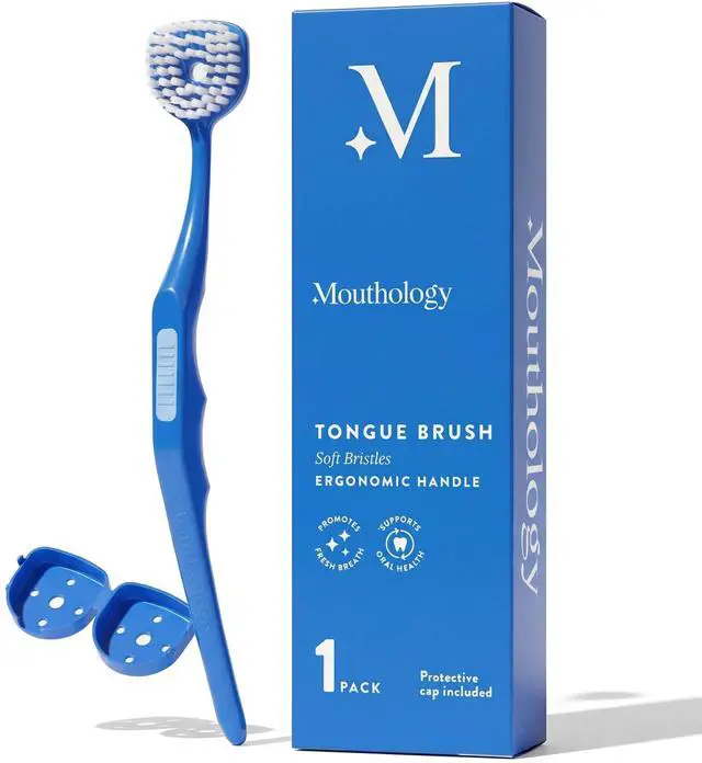 Main image of Soft Bristle Tongue Brush for Adults (1 Pack), Reduce Bad Breath & Improve Oral Hygiene, Tongue Scraper Brush Ergonomic Handle & Protective Cap, Tongue Cleaner for Adults, Tongue Scraper for Adults