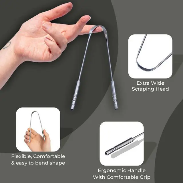 Alt view image 6 of 7 - Tongue Scraper for Adults, Stainless Steel Tongue Cleaner for Bad Breath, Oral Care Tool, Rust-Resistant, Reusable Easy-Grip Design with Travel Case, 2 Pack