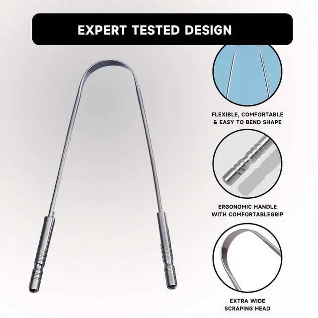 Alt view image 7 of 7 - Tongue Scraper for Adults, Stainless Steel Tongue Cleaner for Bad Breath, Oral Care Tool, Rust-Resistant, Reusable Easy-Grip Design with Travel Case, 2 Pack