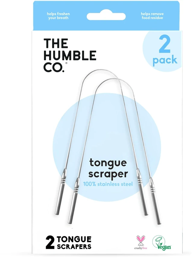 Main image of Tongue Scraper, Tongue Cleaner, Stainless Steel (2 Pack) | Eliminates Bad Breath & Bacteria, For Adults & Kids, Dental Oral Care Products, Personal Hygiene Essentials, BPA Free