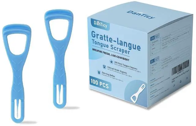Main image of Tongue Cleaner, Tongue Scraper, Disposable, Plastic Scraper, Clean Tongue, Promote Fresh Breath, Includes Safe Fold- Back Tooth Pick, 100 Count