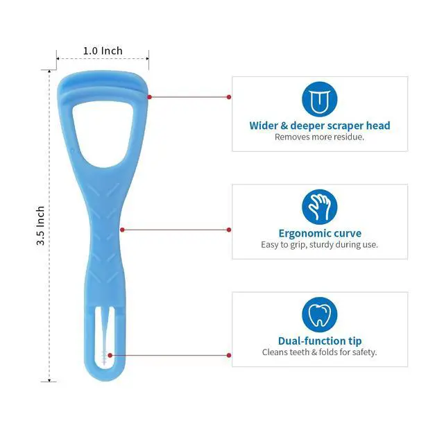Alt view image 2 of 7 - Tongue Cleaner, Tongue Scraper, Disposable, Plastic Scraper, Clean Tongue, Promote Fresh Breath, Includes Safe Fold- Back Tooth Pick, 100 Count