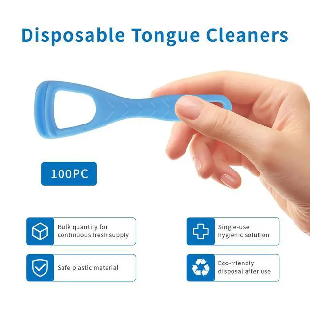 Alt view image 5 of 7 - Tongue Cleaner, Tongue Scraper, Disposable, Plastic Scraper, Clean Tongue, Promote Fresh Breath, Includes Safe Fold- Back Tooth Pick, 100 Count