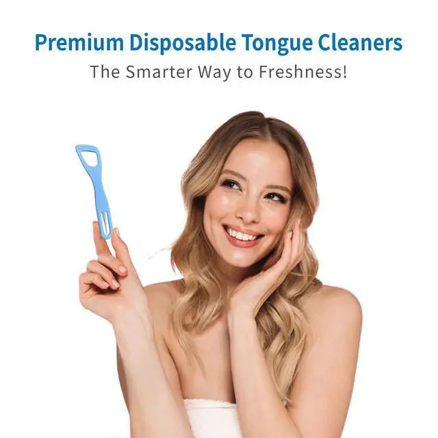 Alt view image 7 of 7 - Tongue Cleaner, Tongue Scraper, Disposable, Plastic Scraper, Clean Tongue, Promote Fresh Breath, Includes Safe Fold- Back Tooth Pick, 100 Count
