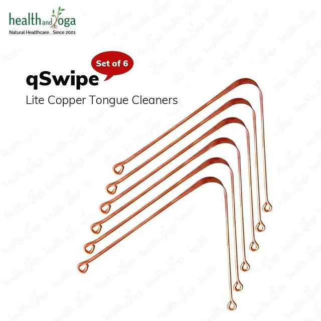 Alt view image 5 of 7 - HealthAndYoga qSwipe Lite Copper Tongue Cleaners (Pack of 6) Prevents Bad breath, Improves taste- Flexible, Curved ends provide good grip Complete Oral Care/Hygiene for Travel/Office/Home