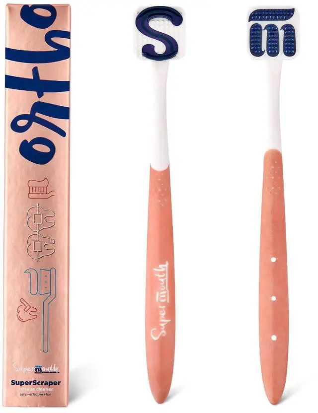 Main image of Ortho Tongue Scraper for Braces & Aligners, Rose Gold | Patented Brush, Scrubber & Scraper Removes Odor-Causing Buildup, Gentle with Braces & Aligners, Teens & Adults
