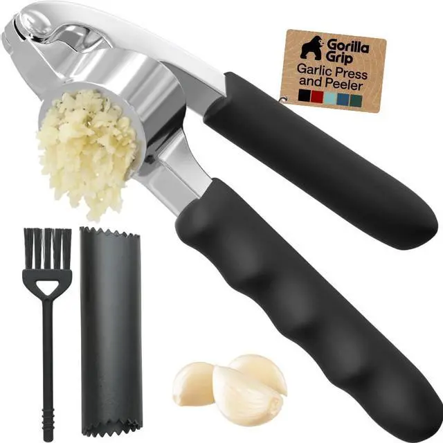 Main image of Garlic Peeler and Press Set, Heavy Duty Mincer, Black | Large Chamber for Cloves, Soft Comfortable Handle, Easily Mince and Crush Garlics, Nuts, Seeds, Ginger, Home Kitchen Gadgets