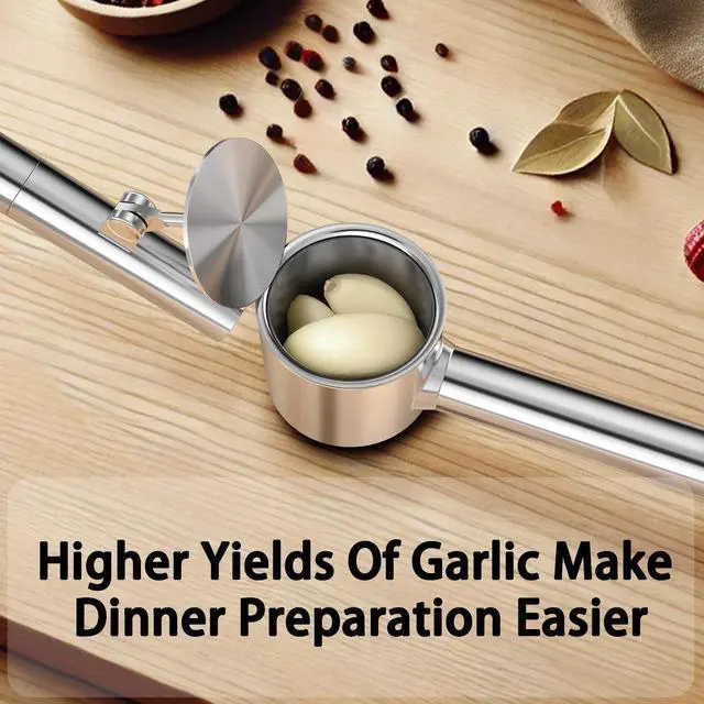 Alt view image 2 of 7 - 5-in-1 Stainless Steel Garlic Press Set with Large Chamber & Mincer - Heavy Duty Rustproof Garlic Crusher with Ergonomic Handle, Dishwasher Safe, Easy Squeeze Design for Ginger, Nuts, Herbs (Large)